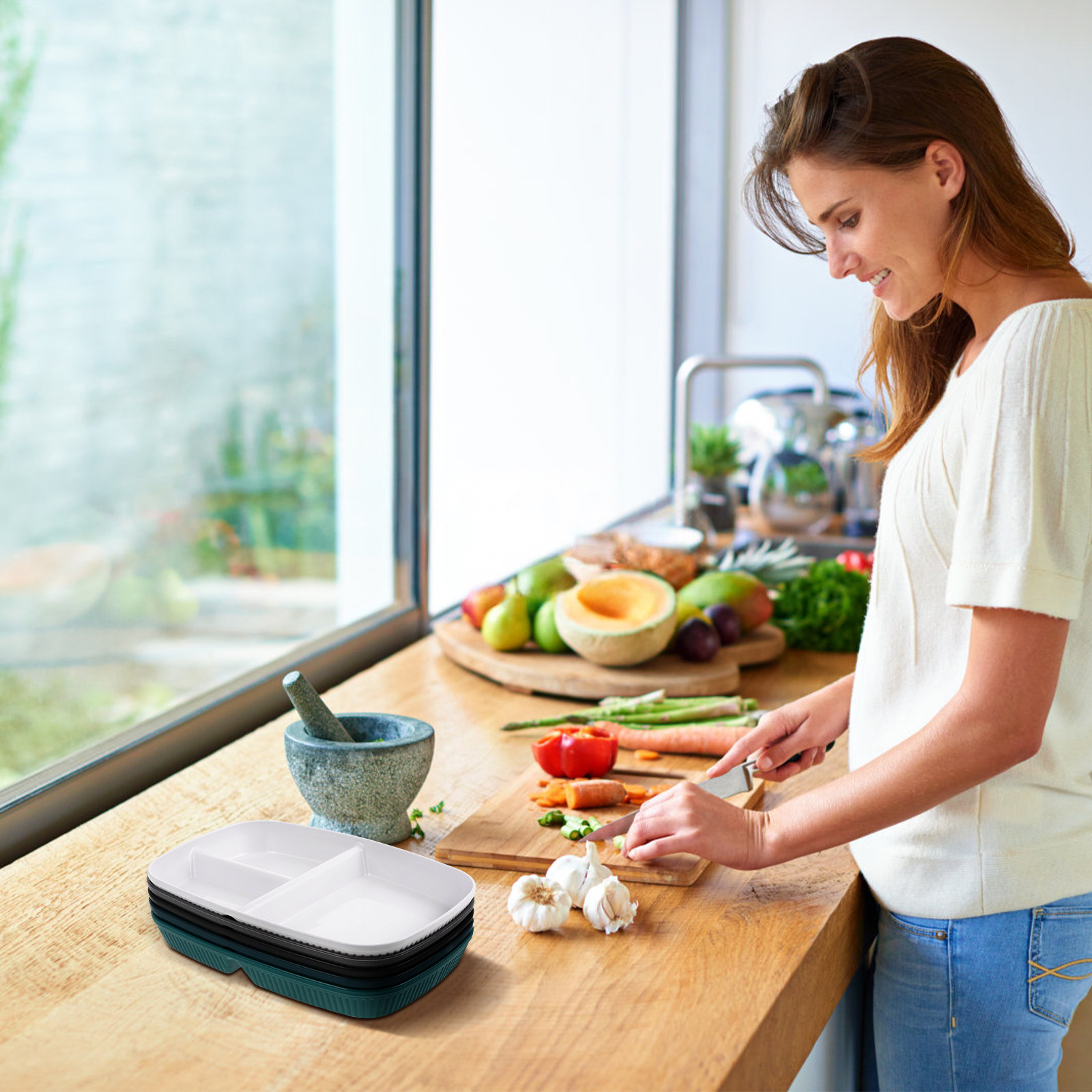 5Pcs Divided Dinner Plates Por - đánh giá và giá Meal Prep Diet